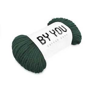 Cotton Macrame Cord 5mm BOTTLE GREEN 100m By You, 5mm Cotton Rope 5mm, Cotton Macrame Cord, Crochet Cotton Yarn, Thick Cotton Cord