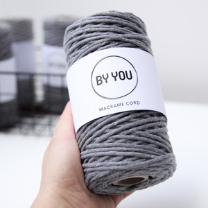 3mm Macrame Cord DARK GREY 100m By You, 3mm Twisted Cotton Rope 3mm, Twisted Cotton Cord For Macrame, Thick Cotton Cord
