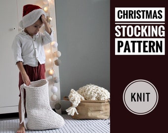 Knit Pattern Christmas Stocking, Knit Christmas Stocking Pattern, Knitted Christmas Decor, Scandinavian Knitted Decor, Knit Tutorial