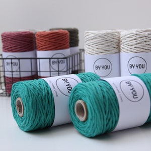 3mm Macrame Cord SMARAGDINE 100m By You, 3mm Twisted Cotton Rope 3mm, Twisted Cotton Cord For Macrame, Thick Cotton Cord