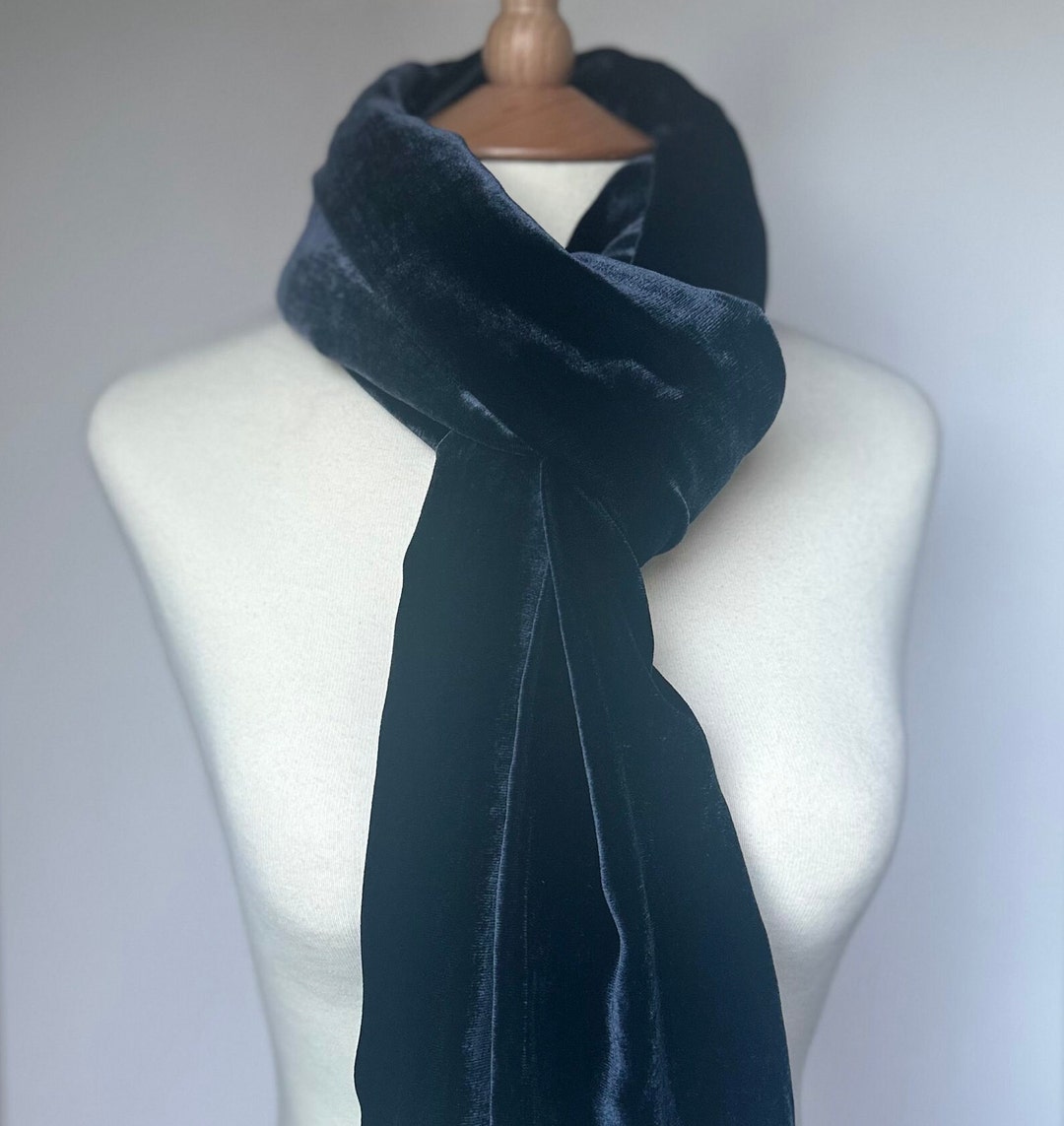 Midnight Blue Silk Velvet Scarf Etsy