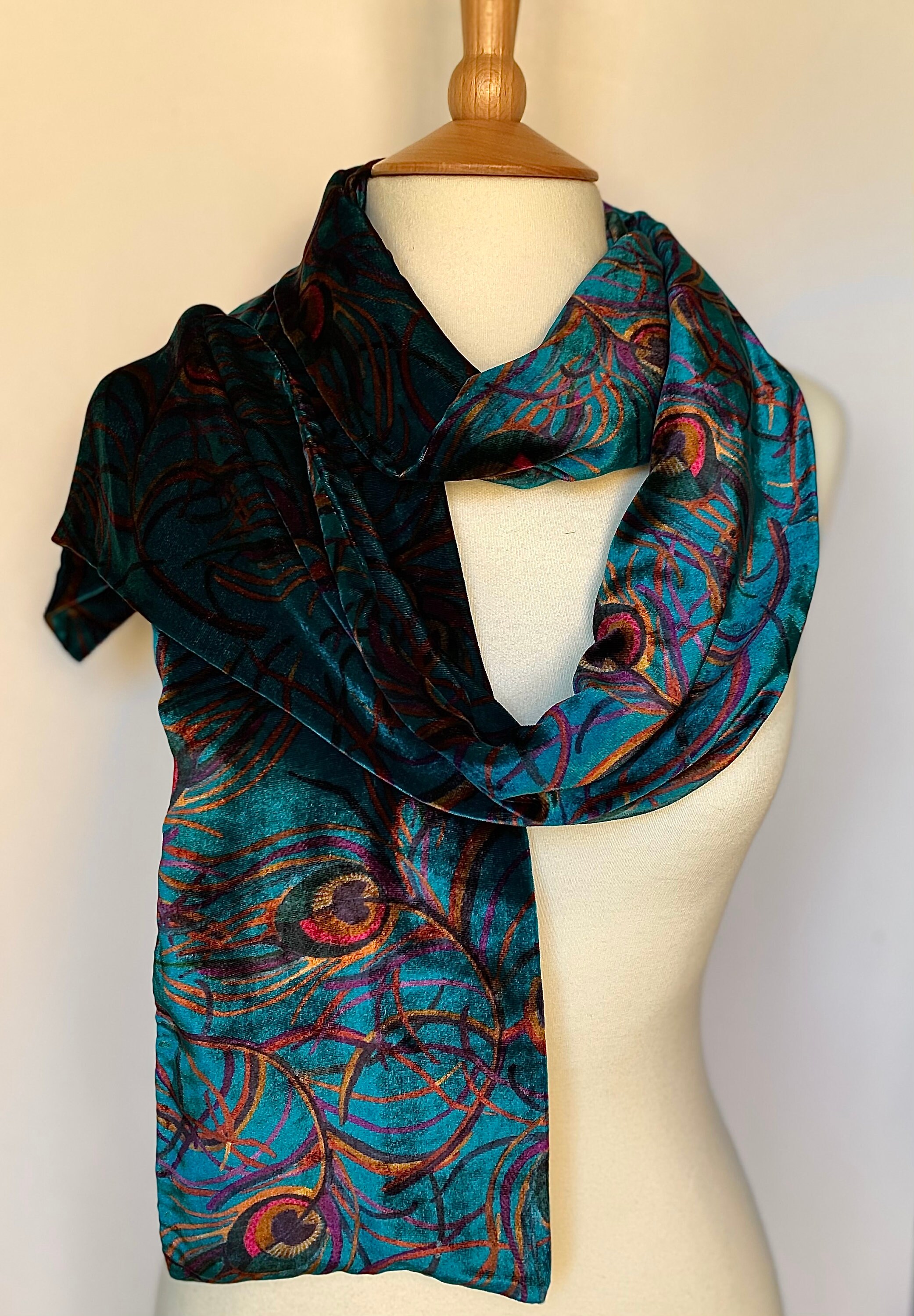 Silk Velvet Scarf Liberty of London Isadora Peacock Print Etsy UK