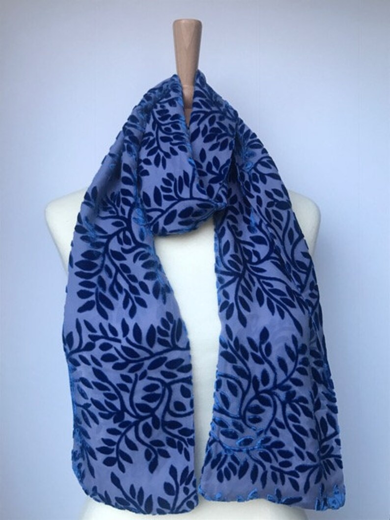 Luxurious royal blue silk devore scarf | Etsy