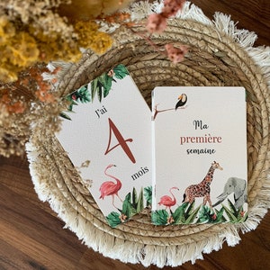 Cartes étapes première année thème jungle - à offrir en cadeau de naissance