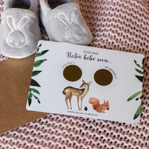 Cartes à gratter annonce fille ou garçon thème forêt