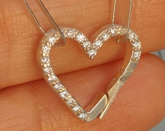 Sterling Silver Clasp Hinged Bail Diamond Necklace, Paperclip Heart Necklace, Diamond Clasp Bail Pendant
