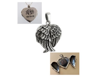 BULK 3 Angel wing locket antique silver tone AW89