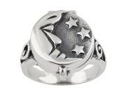 Crescent Moon Poison Ring Sterling Silver, Secret Message Locket Ring Pill Box Medicine Cleopatra Ring