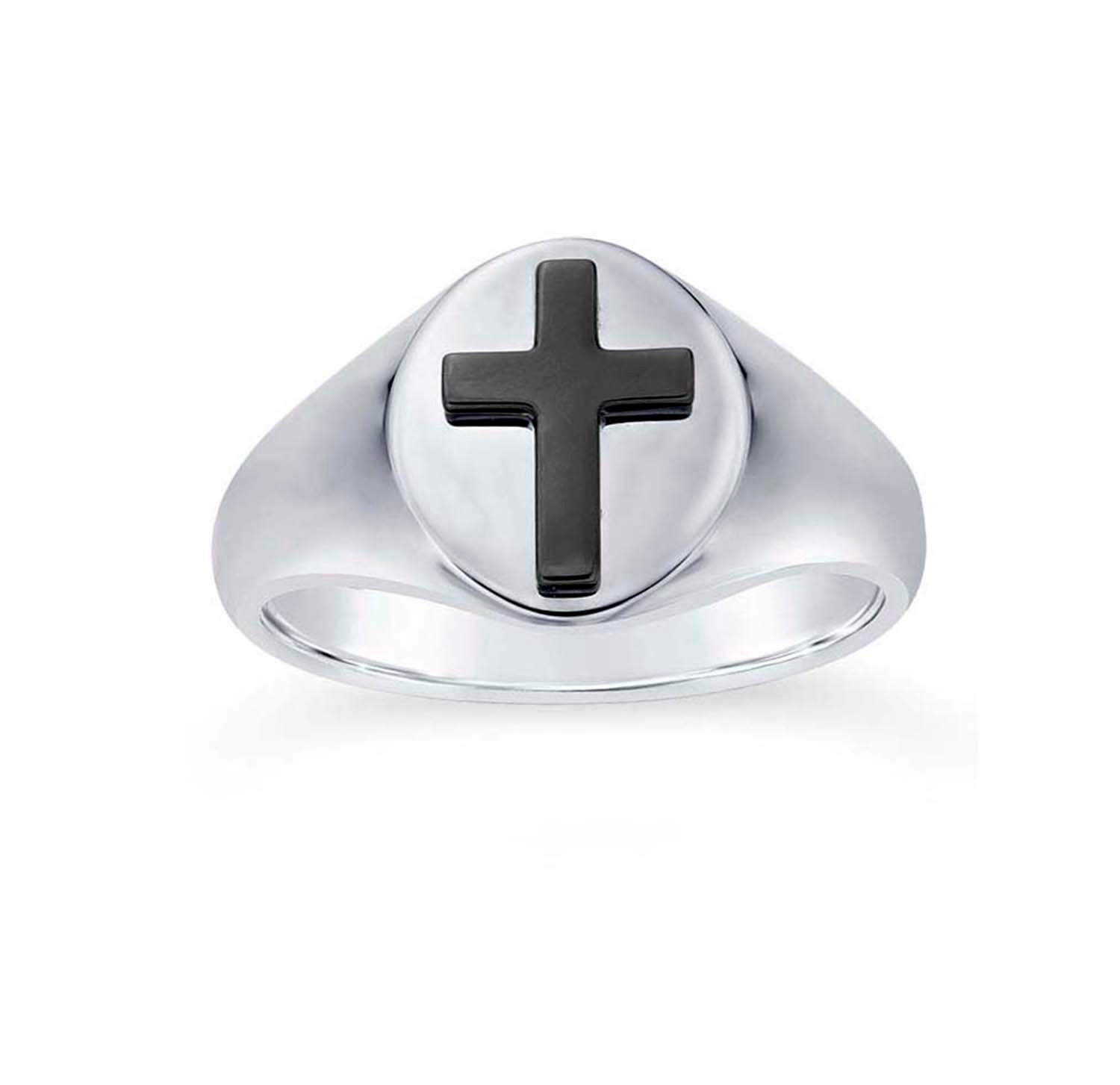 Cross Signet Ring Sterling Silver Engravable Two 2 Tone | Etsy