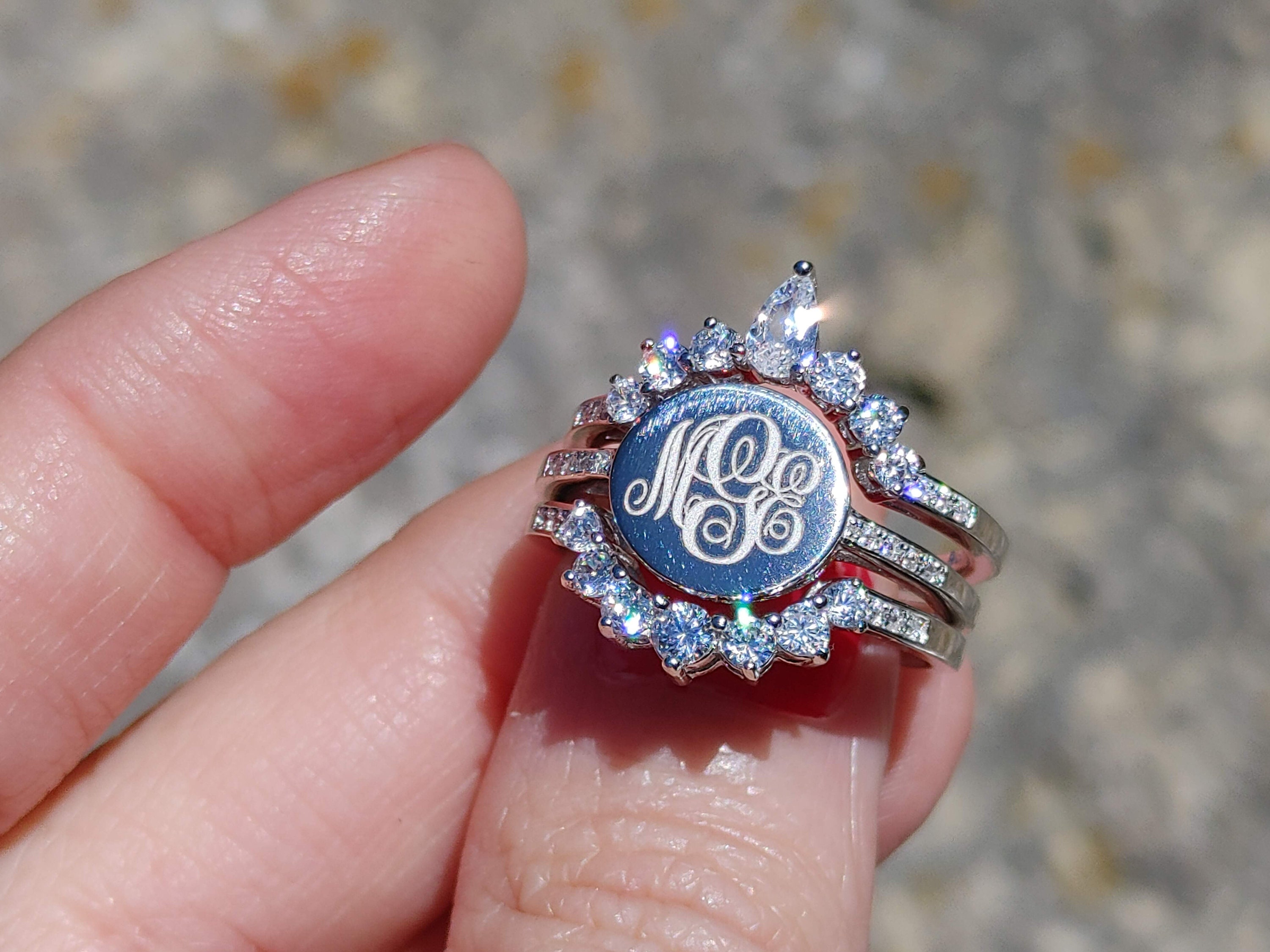 Monogram Stacking Rings with Cubic Zirconia in Sterling Silver - The  Personal Exchange