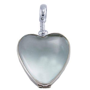 Sterling Silver Heart Glass Locket Necklace Reversible Charm Locket Photo Pendant Antique Glass Floating Locket/R