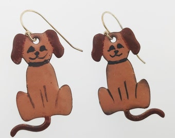 Enamel Dog Earrings, Dogs Enamel Handmade Puppy Puppies