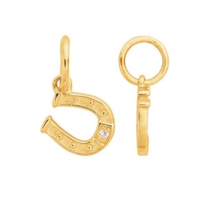 14K Yellow Gold Horseshoe Charm, Dainty Diamond Horseshoe/Tiny Horse Shoe