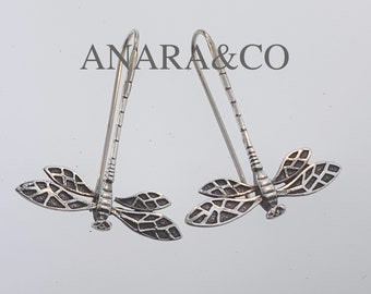 Dragonfly 925 Sterling Silver Earrings Dangle Long