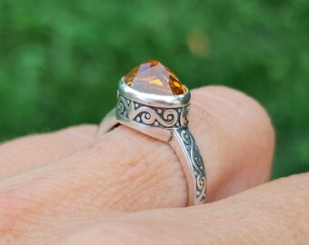 Sterling SIlver Handmade Ring, Citrine Silver Ring, Citrine Handmade ring Size 6
