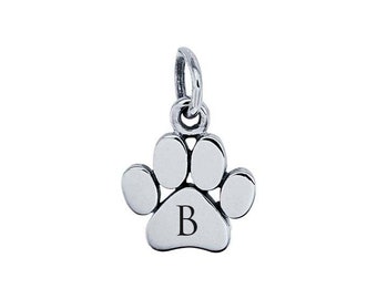 Paw Print Dog Tag Pendant Dainty Pet Memorial Sterling Silver Initial Charm Engravable