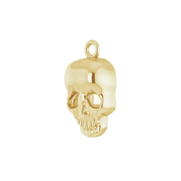 10K, 14K Yellow Gold Skull Charm, Skull Dangle Pendant for Paperclip Necklace Chain