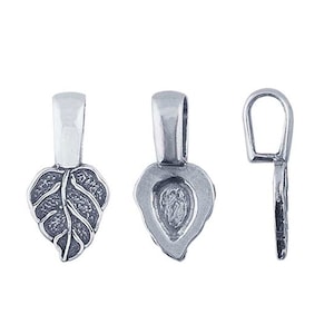 Sterling Silver Leaf Bail, Sterling Silver Glue-On Bail, Leaf Bail Necklace Pendant