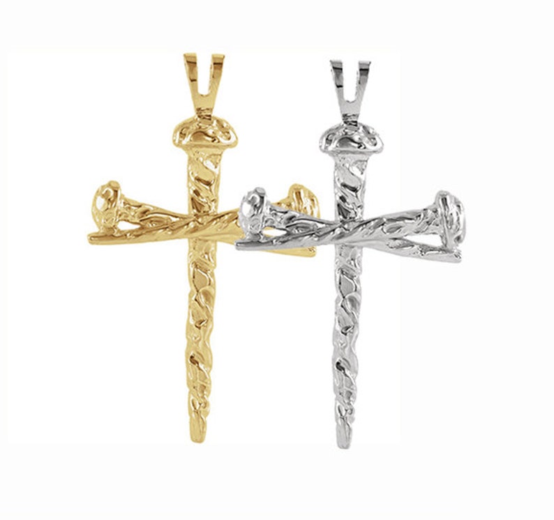 14K Solid Gold Nail Cross Pendant Necklace Religious Jesus Etsy
