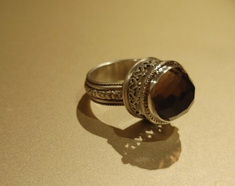 Sterling Silver Ring, Smoky Quartz Silver Ring, Handmade Tall Ring