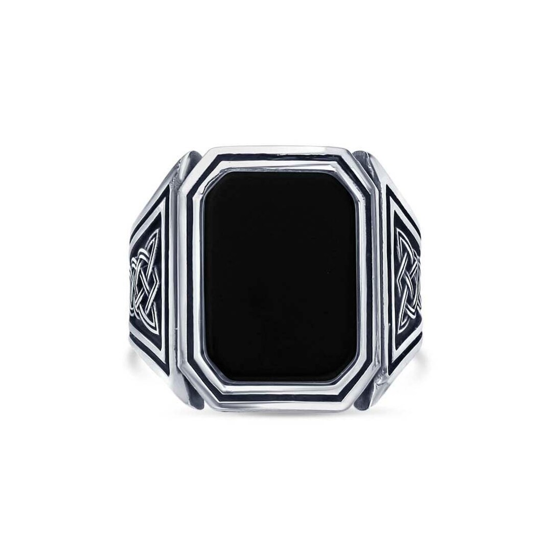 Mens Black Onyx 925 Signet Sterling Silver Ring Celtic Knot Size 10 - Etsy