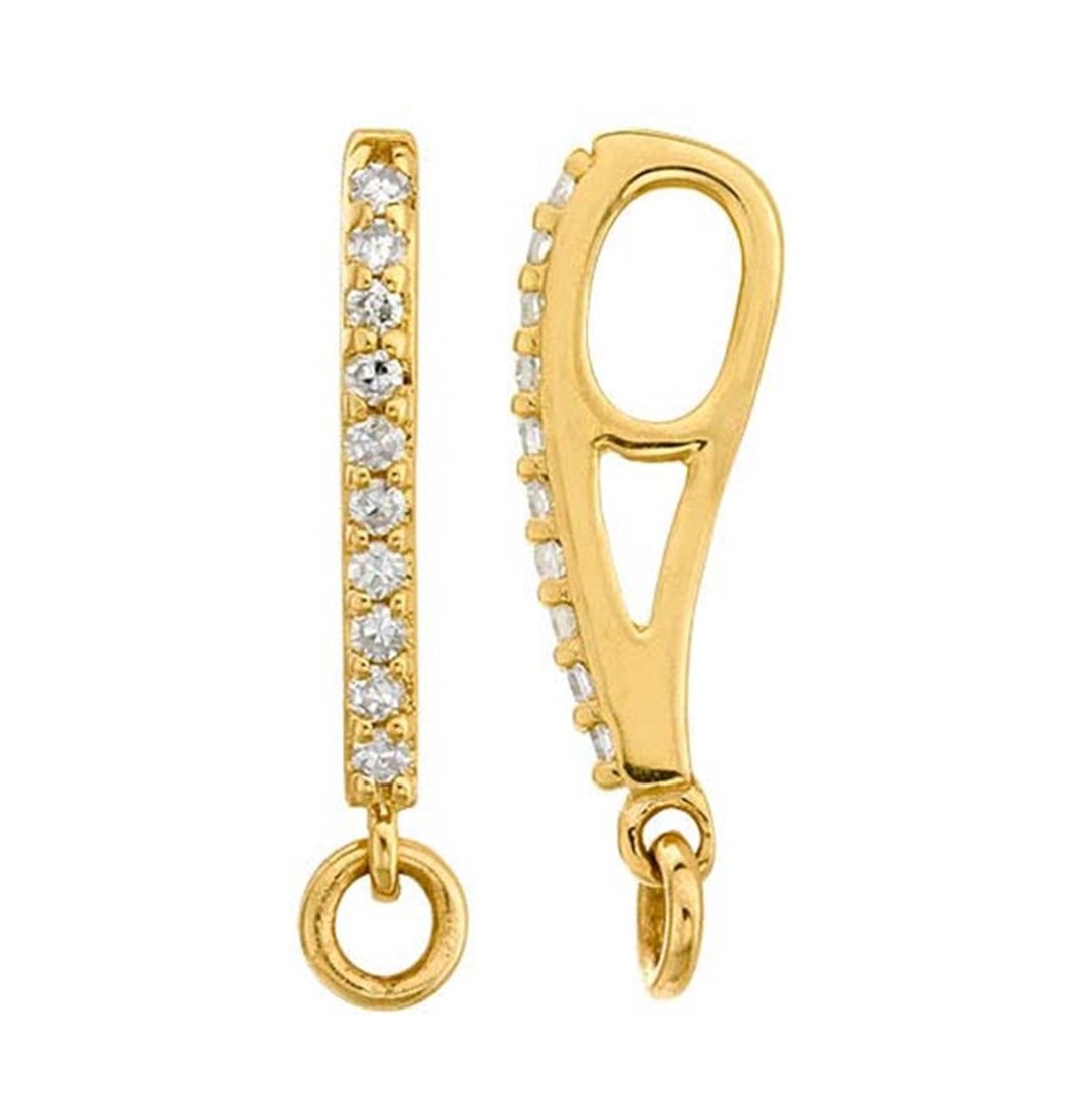 14K Yellow Gold Charm Bail Enhancer Diamondset Pendant Bail With Ring