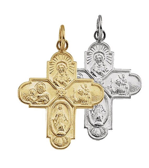 14K Yellow Gold 12mm Four-Way Medal Baptismal Pin