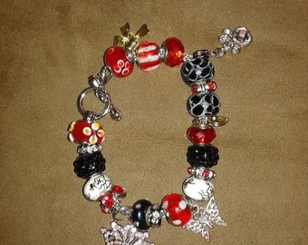 Red, Black, and White Charm Pandora Bracelet