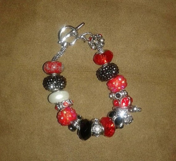 Red, Black Pandora Charm Bracelet