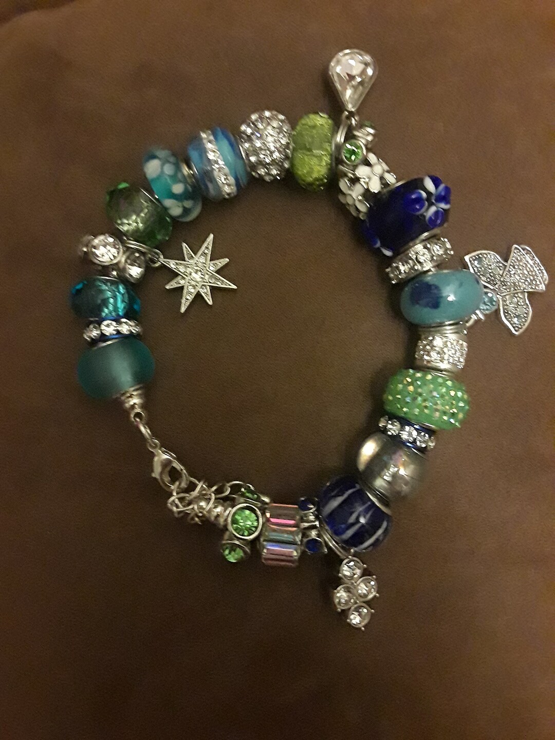 Green and Blue Charm Bracelet with Sparkling Accents Sparkle Collection Bracelets: Green / Blue - Etsy main image 3