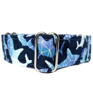 Geometric Sharks Black Background Martingale, Flat/Buckle, Limited Slip Dog Collar