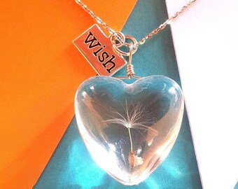 925 Sterling Silver Handmade Fancy Glass Dandelion Seeds Heart Shaped Necklace - Couples Gifts - Anniversary Gifts - Personalized Gifts