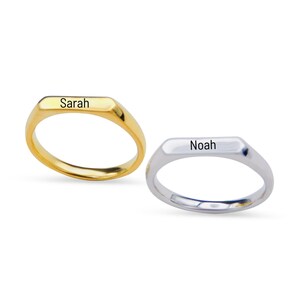 Flat Top Personalized Ring, Gold Plated 925 Sterling Silver Ring, Name Ring,  Gift for Friends, Mom Gift, Birthday Gift, Grandmother Gift