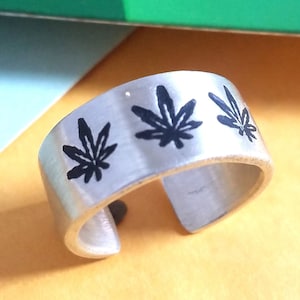 Hemp leaf Designed Band  Made With  925 Sterling Silver  Gift For Him Or Her. #2041