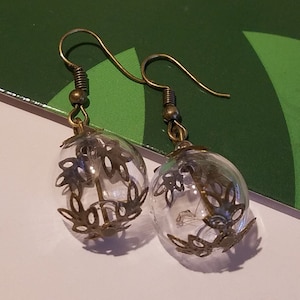 Dandelion Earrings, Botanical Jewellery, Rustic Wedding, Fairy Jewelry, Glass Globes, Make a Wish, Gift for her, Inspirational Gift#2095