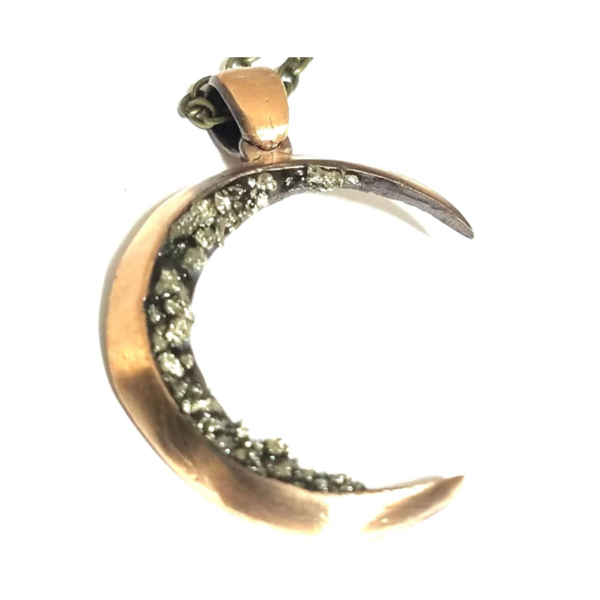 Pyrite Crystal Moon Necklace - Crescent Moon Necklace - Celestial Couples Anniversary Gifts - Aesthetic Pyrite Necklace - Personalised Gifts
