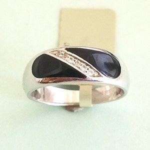 Ladies Black Onix Ring With CZ  925 Sterling Silver,Gift For Her. #2075