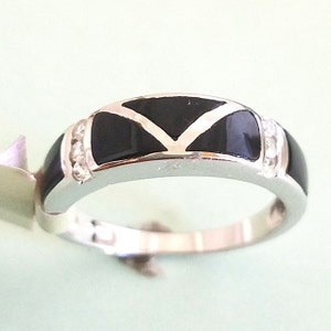 Ladies Black Onix Ring With CZ 925 Sterling Silver,Gift For Her #2083