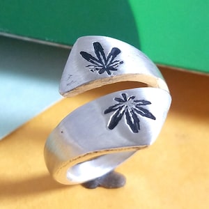 925 Sterling  Silver Hemp Leaf Designed Finger Wrap Ring  Gift For Her. #2026