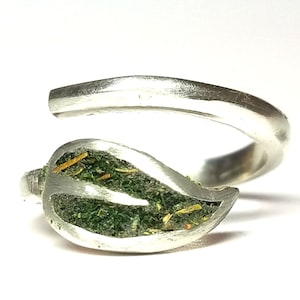 Ring  Leave Designed  Ladies Ring With Natural MOSS  Inlaid Made With 925 Sterling Silver ,Fine Gift For Her #20132