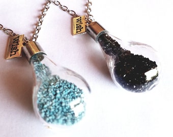 Handmade Glass Orb Lamp With Crushed Jet Black & Torques Healing Stone Necklace - Couples Gift - Anniversary Gifts - Personalized Gifts#2097