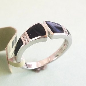 Ladies Black Onix Ring With CZ 925 Sterling Silver,Gift For Her  #2077