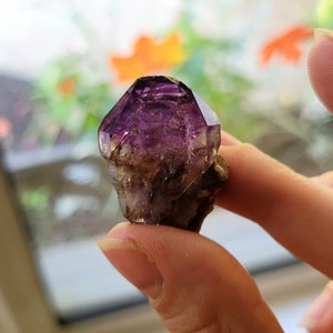 DT amethyst on quartz stem- Mwana Lubaba mine,  Zambia