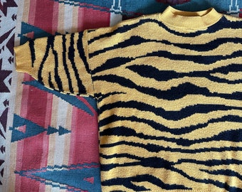 Vintage 80s Tiger Striped Knit Sweater