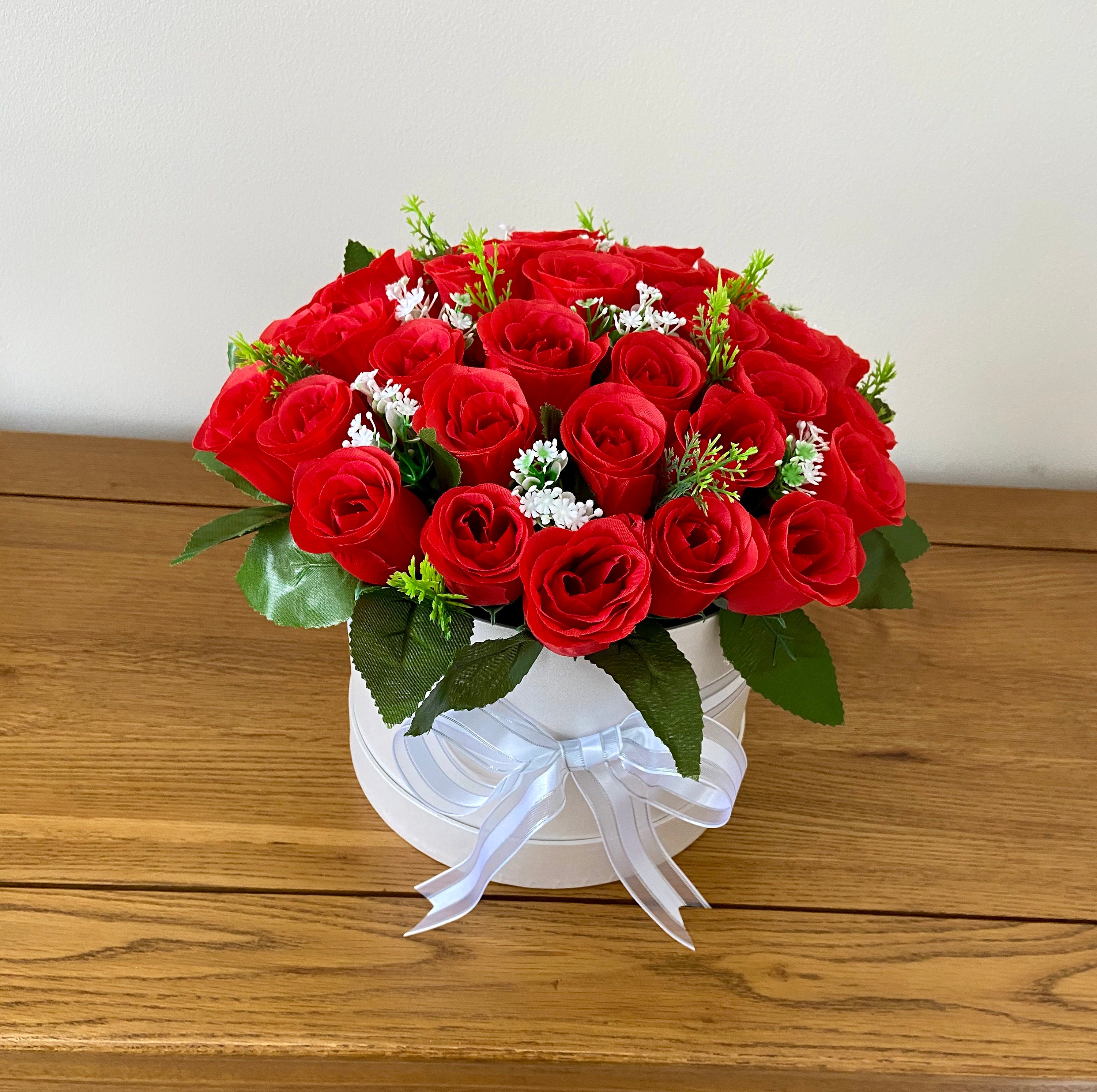 Artificial Hatbox Flower Arrangement Silk Flowers Gift Red Etsy UK