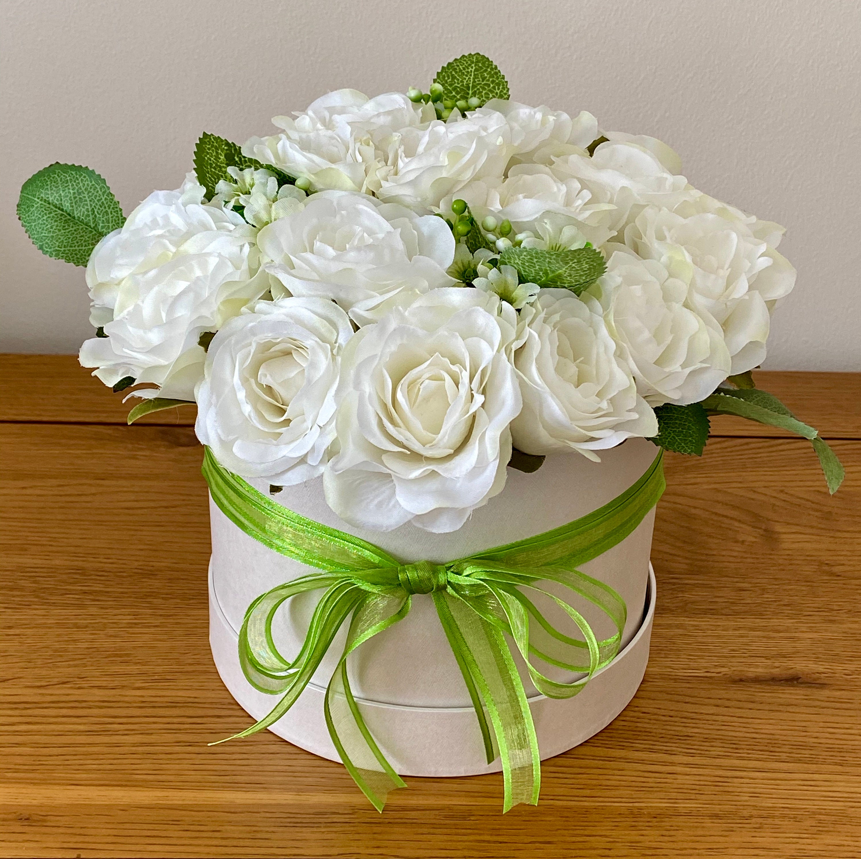 Artificial Hatbox Flower Arrangement Silk Flowers Gift Ivory Etsy UK
