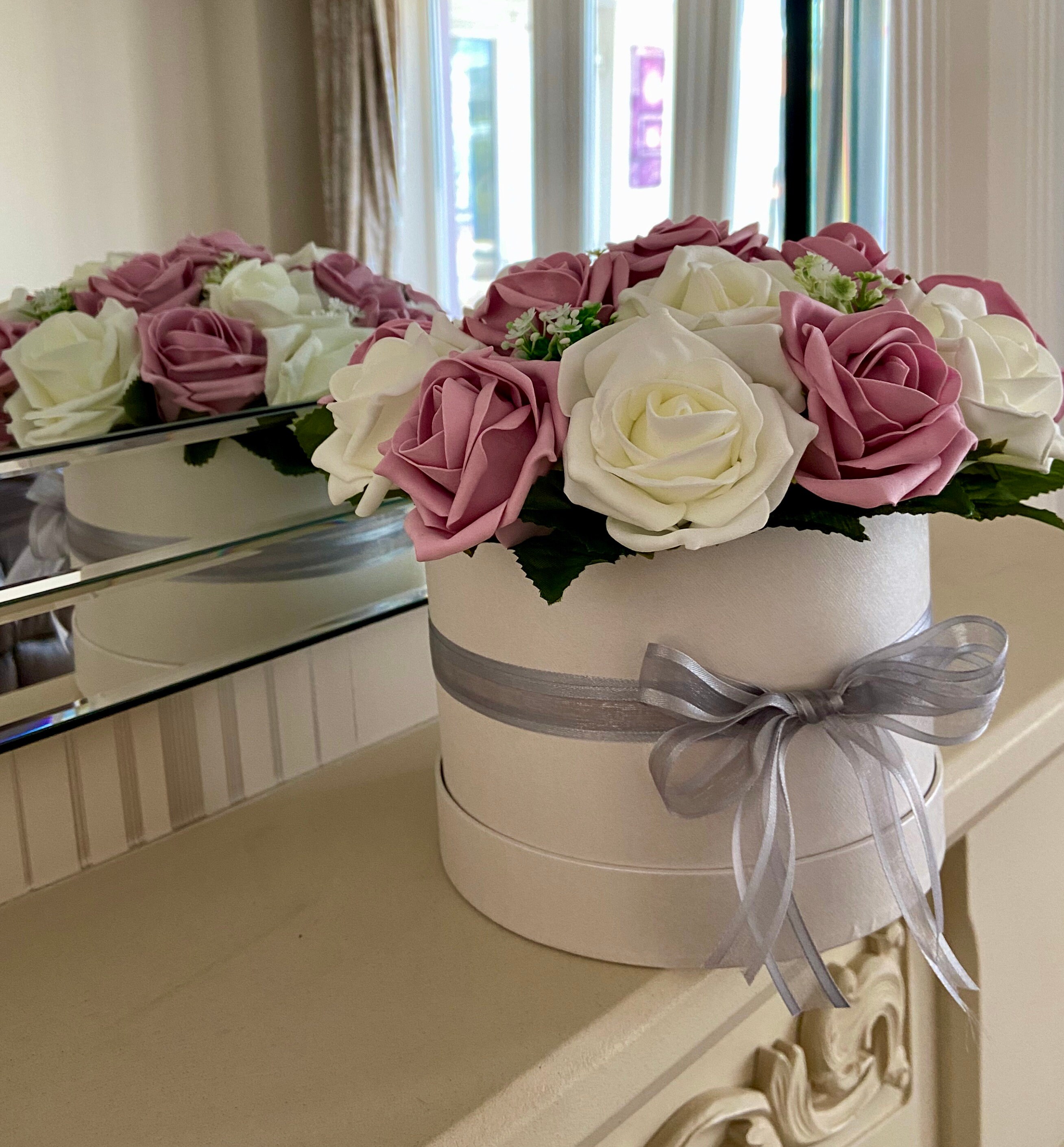 Artificial Hatbox Flower Arrangement Flowers Gift Centrepiece Etsy UK