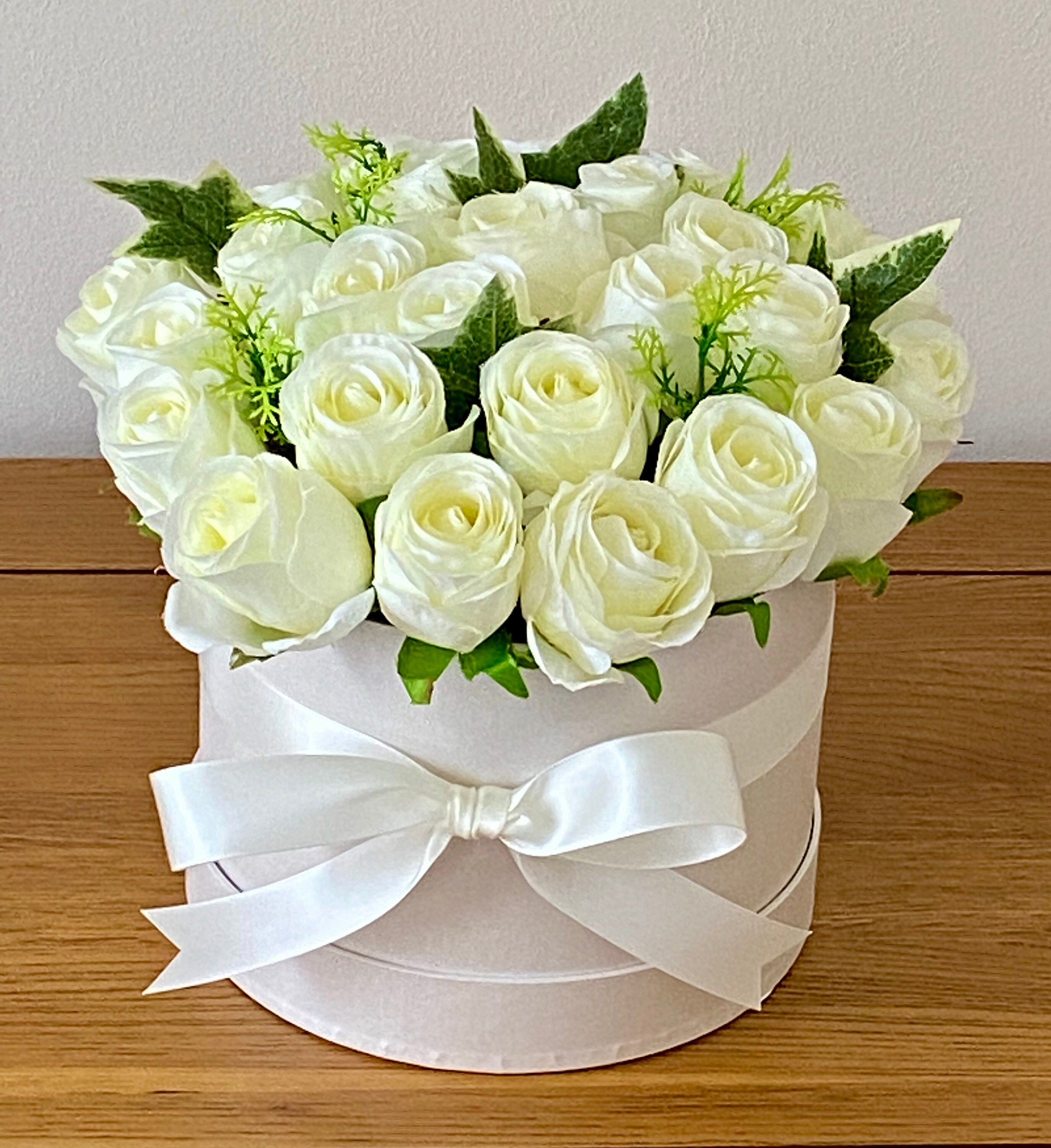 Artificial Hatbox Flower Arrangement Silk Flowers Gift Ivory Etsy