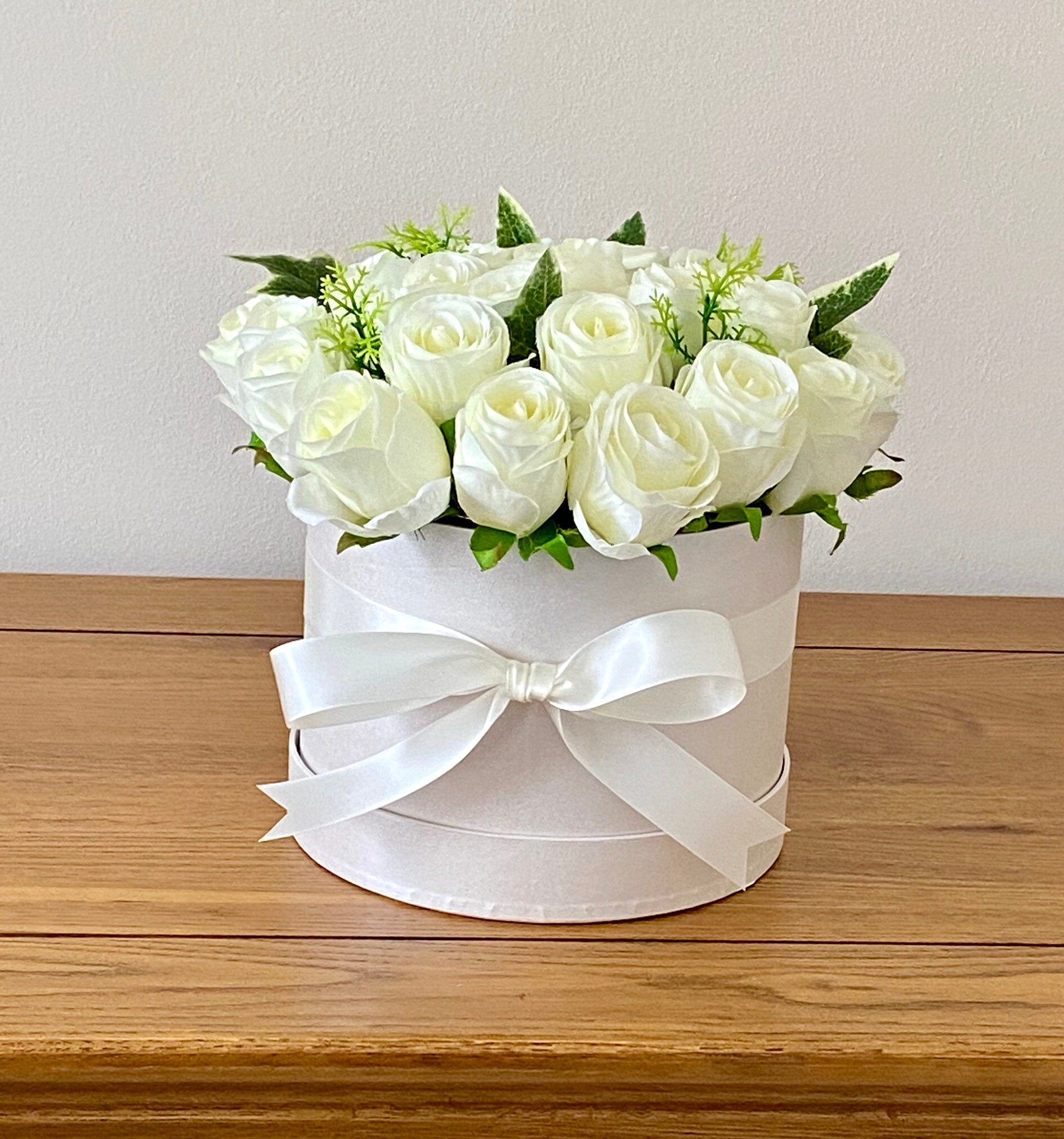 Artificial Hatbox Flower Arrangement Silk Flowers Gift Ivory Etsy