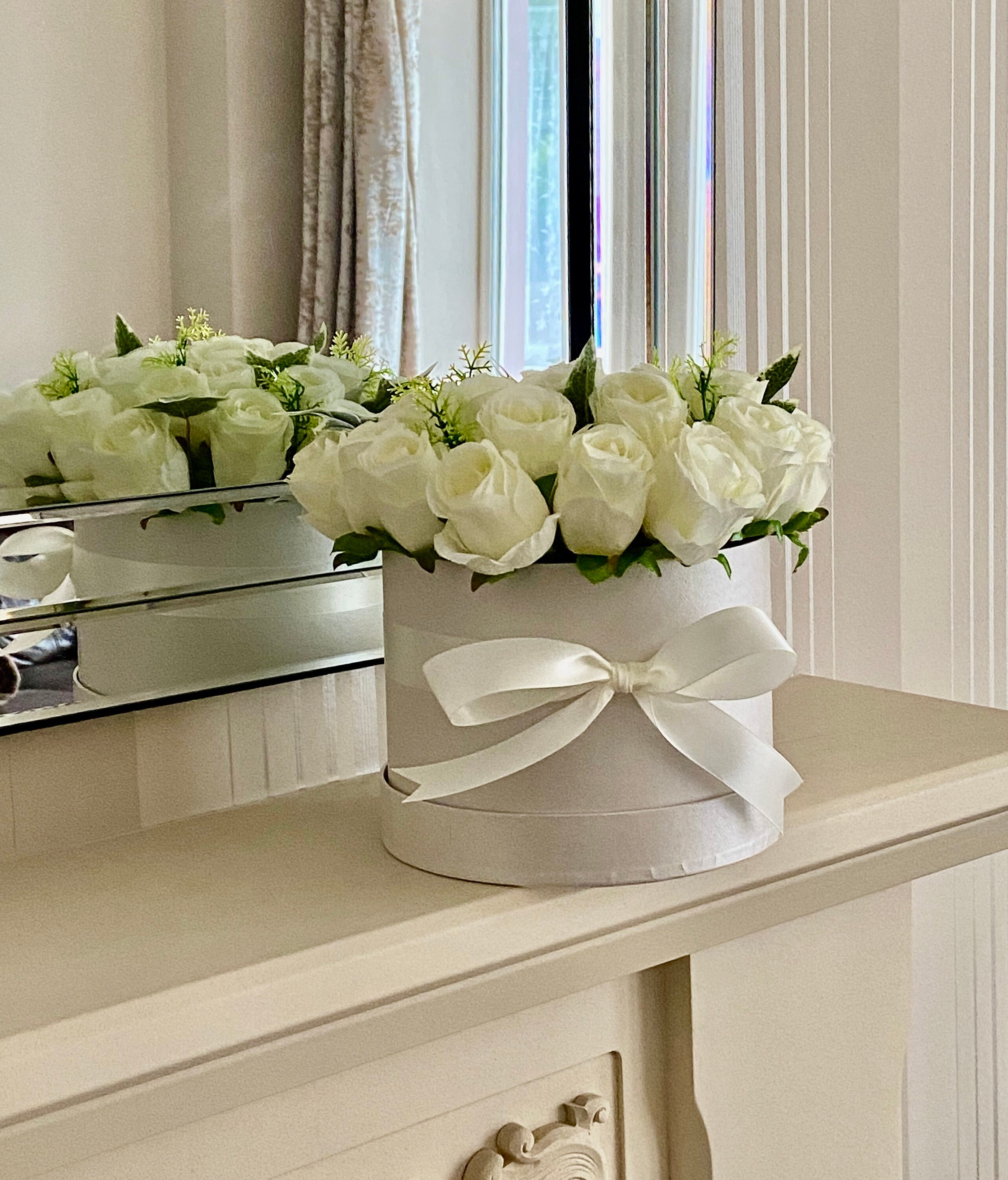 Artificial Hatbox Flower Arrangement Silk Flowers Gift Ivory Etsy